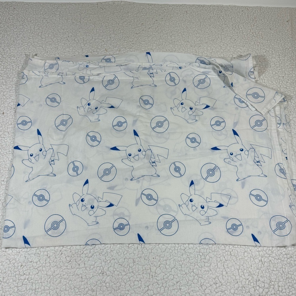 Pikachu and Poke Ball White and Blue Twin Flat Sheet